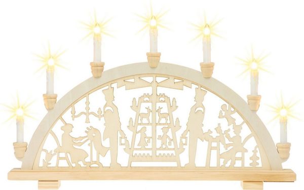 SIKORA Schwibbogen LB10-7 Lichterbogen GUTE STUBE mit Spinnfrau Bergmann Motiv 57 cm, Innen Deko mit LED Beleuchtung und klassischem Weihnachtsmotiv