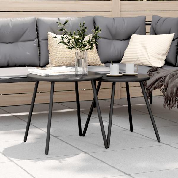 vidaXL Garten-Couchtisch 2 Stk. Rund Schwarz Pulverbeschichteter Stahl 4008112