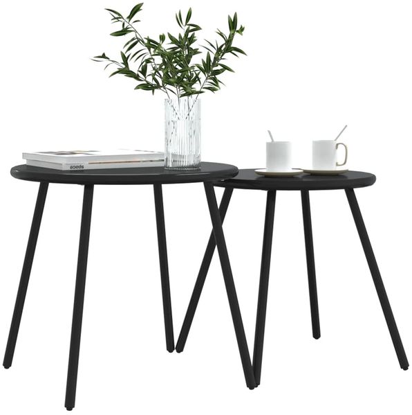 vidaXL Garten-Couchtisch 2 Stk. Rund Schwarz Pulverbeschichteter Stahl 4008112 Bild 3
