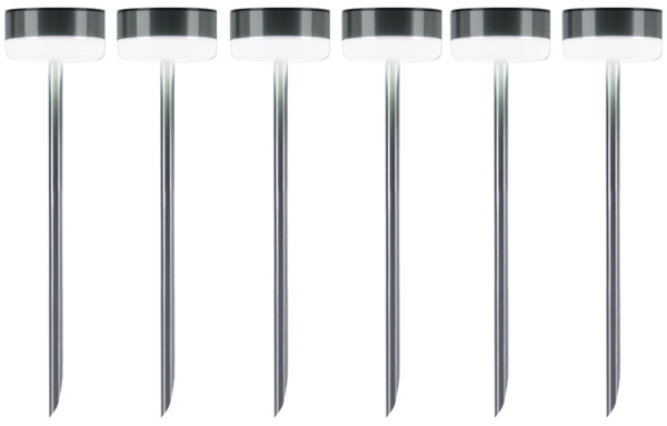 6er Set LED Solar Wegeleuchte, Edelstahl, Erdspieß, H 39 cm