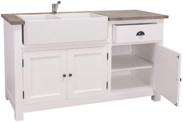 Casa Padrino Landhausstil Spülenschrank Weiß / Schwarz 155 x 65 x H. 90 cm - Spültisch / Küchenschrank mit 3 Türen und Schublade Bild 2