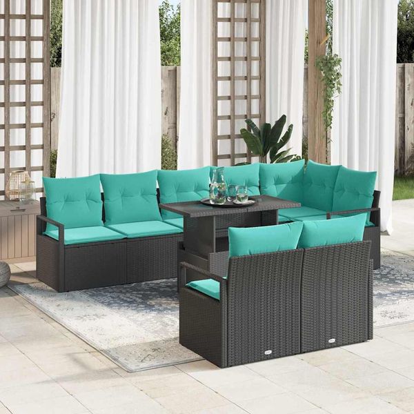 vidaXL Gartensofa-set mit Speicher 9 pcs Schwarz und Blau Poly-Rattan 3348852