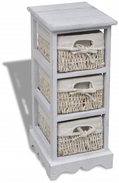 vidaXL Holz-Schränkchen mit 3 Flechtkörben Weiß 240796