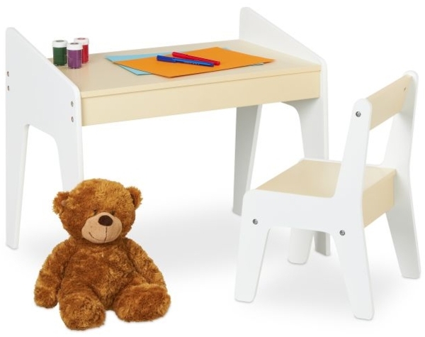 Relaxdays Kindersitzgruppe mit Stuhl, Holz weiß, 51 x 60,5 x 37 cm