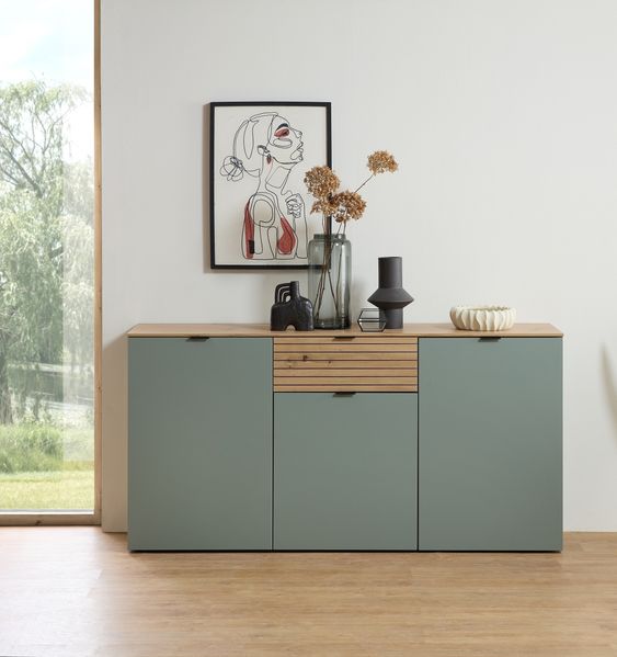 Sideboard >Ina< in Grün, Holzwerkstoff - 90x180x45cm (BxHxT)