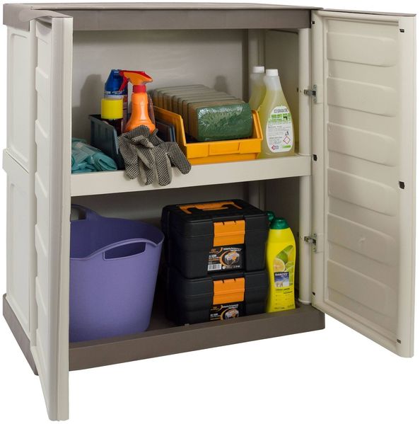 Dmora Acira Outdoor-Garderobe, Mehrzweck-Balkongarderobe, Outdoor-Möbel mit 2 Türen, 100 % Made in Italy, Beige und Braun, 70 x 39 x 86 cm, gestreifte Oberfläche Bild 4