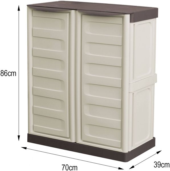 Dmora Acira Outdoor-Garderobe, Mehrzweck-Balkongarderobe, Outdoor-Möbel mit 2 Türen, 100 % Made in Italy, Beige und Braun, 70 x 39 x 86 cm, gestreifte Oberfläche Bild 3