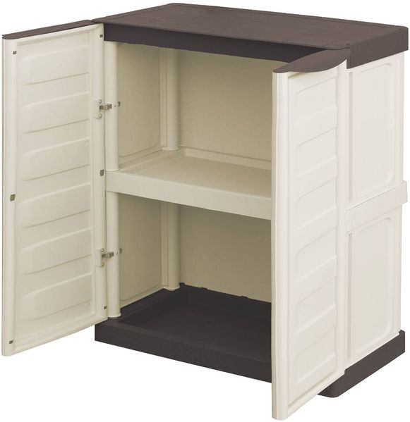 Dmora Acira Outdoor-Garderobe, Mehrzweck-Balkongarderobe, Outdoor-Möbel mit 2 Türen, 100 % Made in Italy, Beige und Braun, 70 x 39 x 86 cm, gestreifte Oberfläche Bild 5