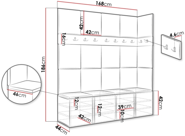 Garderoben-Set Monati II, Graphit, Farbe: Manila 32 Bild 5