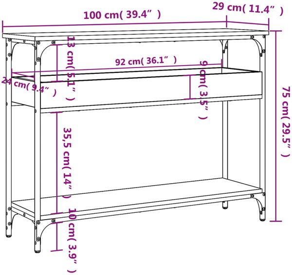 vidaXL Konsolentisch mit Ablage Räuchereiche 100x29x75cm Holzwerkstoff 837719 Bild 8