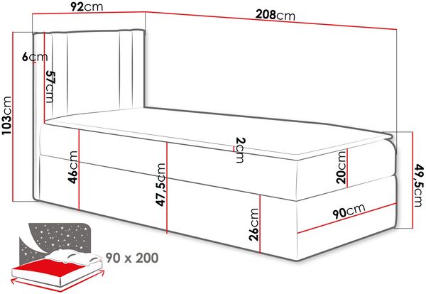 Boxspringbett 'Harlon Mini' links, grau, 90x200 cm Bild 4