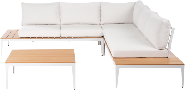 Garten Ecksofa mit Tisch 5-Sitzer POSITANO Cremeweiß