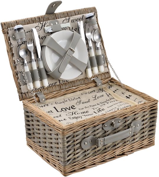 Picknickkorb mit Besteck-Set für 4 Personen Grau casa. pro