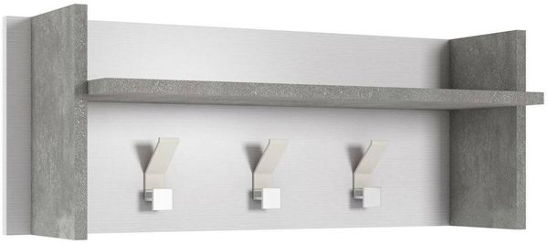 Dmora Eingangsmöbel Angry, Kleiderbügel mit 3 Haken, Eingangsregal, 100 % Made in Italy, 90 x 29 x 34 cm, Weiß und Zement,