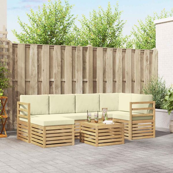 vidaXL Outdoor-Sofagarnitur 7 pcs Weiß und Creme Polyester 3392135
