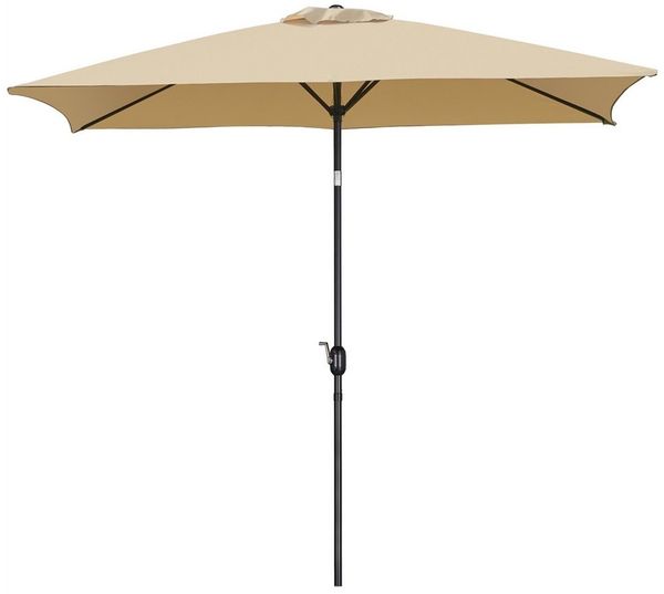 Yaheetech Rechteckiger Sonnenschirm Ø 293cm, Gartenschirm Balkonschirm mit 6 Rippen, Terrassenschirm Kurbelschirm, Sonnenschutz, Hellbraun