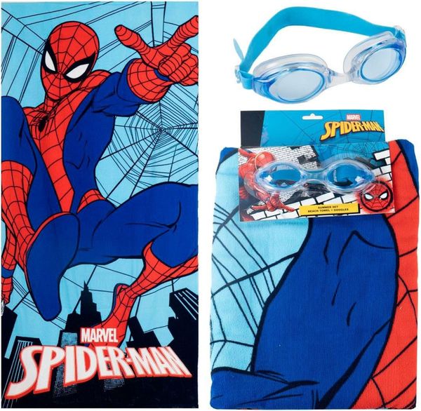 Spiderman Kinder Strandtuch 70 × 140 cm mit Schwimmbrille als Set