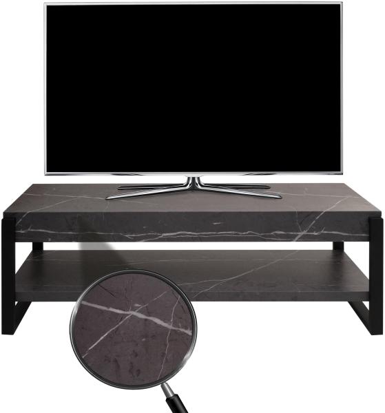 TV-Rack HWC-L53, Fernsehtisch Lowboard TV-Tisch, Metall 42x120x44cm ~ Marmor-Optik grau