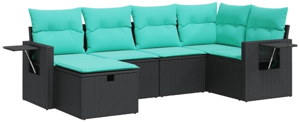 vidaXL 6-tlg. Garten-Sofagarnitur mit Kissen Schwarz Poly Rattan 3325483