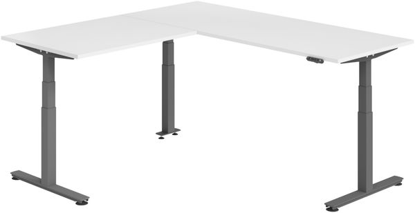 bümö Eckschreibtisch elektrisch höhenverstellbar L-Form: 200x200 cm in weiß, Gestell graphit - Stehschreibtisch mit Memory-Steuerung, elektrischer XXL Schreibtisch für die Ecke, XDSMW-2012-W-G