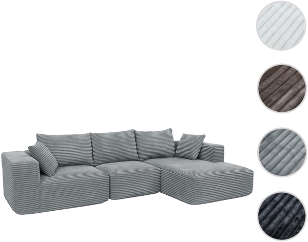 Sofa-Garnitur HWC-P20, 3-Sitzer Couch Loungesofa, Stoff/Textil Cord (370 g/m²) Liegefläche rechts ~ hellgrau Bild 9
