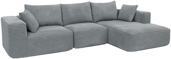 Sofa-Garnitur HWC-P20, 3-Sitzer Couch Loungesofa, Stoff/Textil Cord (370 g/m²) Liegefläche rechts ~ hellgrau Bild 8
