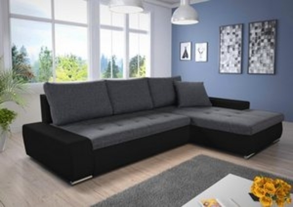 Ecksofa mit Schlaffunktion Faris - Couch mit Bettkasten, Big Sofa, Sofagarnitur, Couchgarniitur, Polsterecke (Schwarz + Dunkelgrau (Madryt 1100 + Inari 94), Ecksofa Rechts) Bild 6