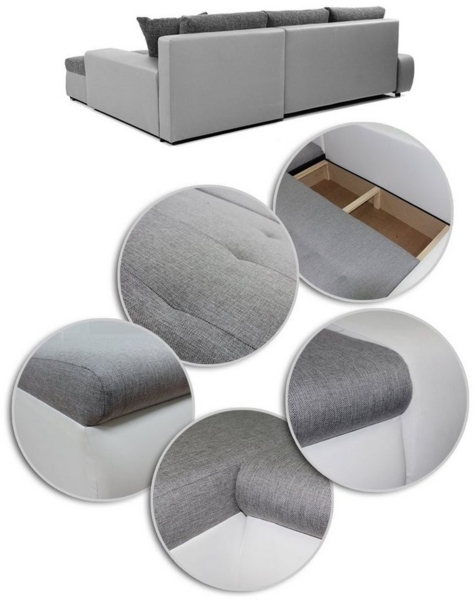 Ecksofa mit Schlaffunktion Faris - Couch mit Bettkasten, Big Sofa, Sofagarnitur, Couchgarniitur, Polsterecke (Schwarz + Dunkelgrau (Madryt 1100 + Inari 94), Ecksofa Rechts) Bild 3