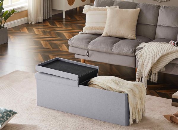 Zedelmaier Sitzbank 114cm mit Stauraum, Sitztruhe,faltbar Aufbewahrungsbox,Fußbank (ZD114-QS), Fußhocker max. Belastbarkeit 300 kg, 120 L, 114x38x38 cm