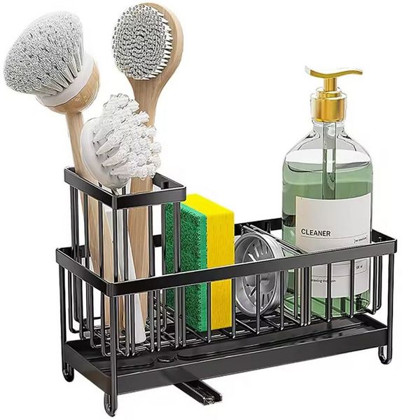 SURFOU Küchenorganizer-Set Spülbecken Organizer Küchen Organizer Spüle Organizer Schwammhalter, (Sink Caddy Kitchen Organizer, Schwammhalter Spülorganizer, Spülmittel Halterung, Spülutensilien Aufbewahrung,Hochwertiger Kohlenstoffstahl, Waschbecken Abw...