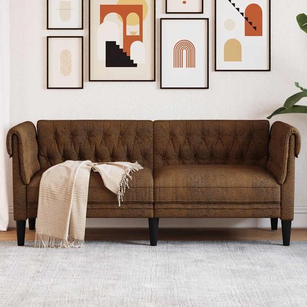vidaXL Chesterfield-Sofa 2-Sitzer Braun Stoff 372555