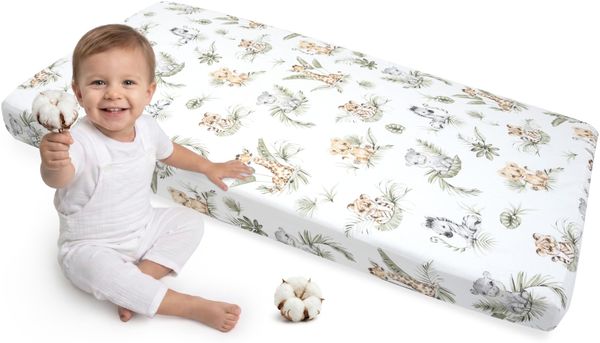 Medi Partners Spannbettlaken 70x140 Baby Bettlaken Kinderbett Spannbetttuch 100% Baumwolle - Fitted Kinder Sheet Bettwäsche Babymatratze Schlafsack Babybett (Safari)