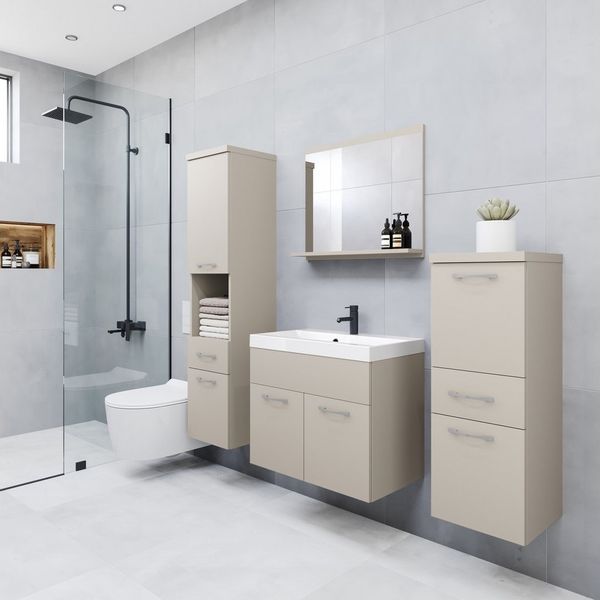 welltime Badmöbel-Set ELDA, (Komplett-Set, 5-St), Waschtisch inkl. Waschbecken, Hochschrank, Badschrank und Spiegel