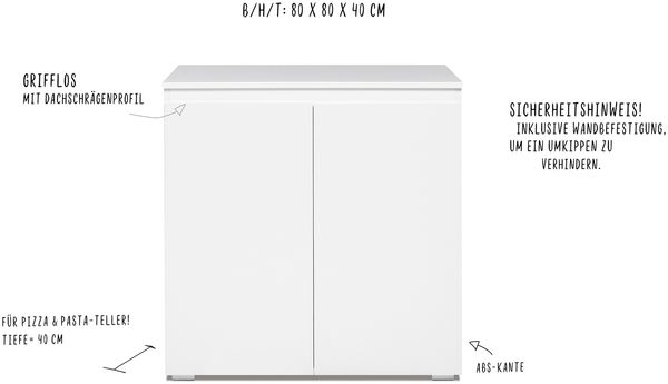 Kommode >Ravenna< in Weiß Matt - 80x80x40cm (BxHxT) Bild 7