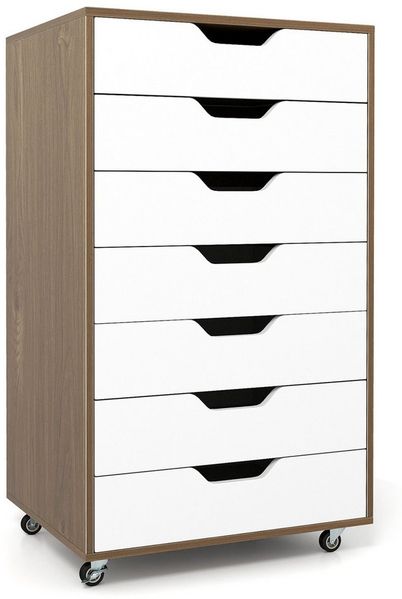 COSTWAY Rollcontainer, mit 7 Schubladen Aktenschrank mit Rädern