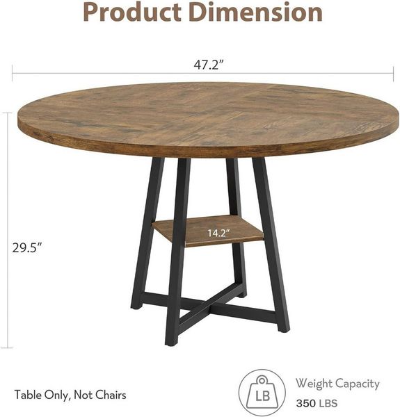 GarveeMore Esstisch runder im Industriestil mit Holzplatte und Metallfuß,47 Zoll, Küchentisch aus Holz für 4 bis 6 Personen,für Esszimmer,Grau