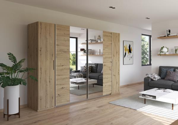 rauch Kleiderschrank, Dreh- und Schwebetürenschrank KRONACH, 4-türig, 2 Spiegeltüren teilaufgelegt, Eiche Artisan, 311 x 210 x 59 cm