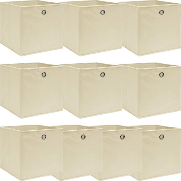 vidaXL Aufbewahrungsboxen 10 Stk. Creme 32x32x32 cm Stoff 288359