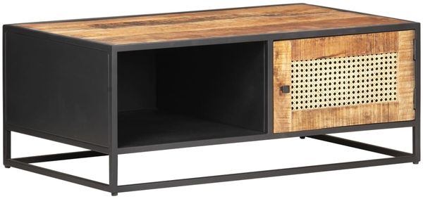 vidaXL Couchtisch 90x50x35 cm Raues Mangoholz und Wiener Geflecht 323143
