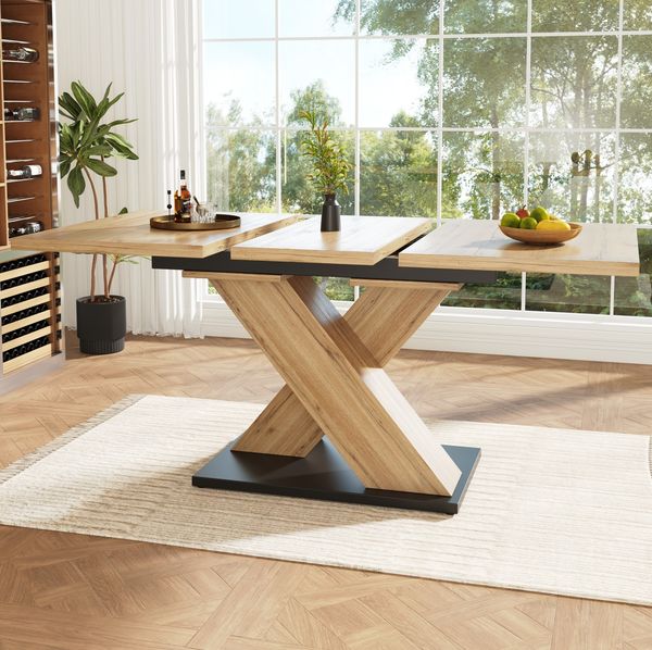 Esstisch Teleskoptisch 119-158,5x80 cm – moderner Küchentisch aus MDF mit gekreuzten Beinen