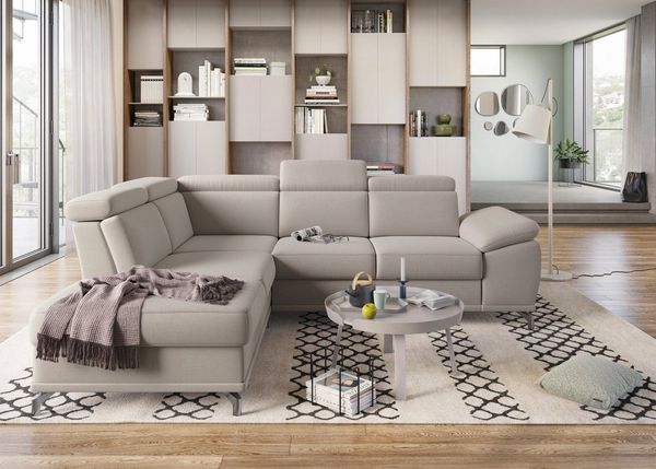 sit&more Ecksofa Cabrio L-Form, mit Sitztiefenverstellung, Arm- und Kopfteilverstellung, 3 Nierenkissen, Federkern, optional Bettfunktion und Stauraum