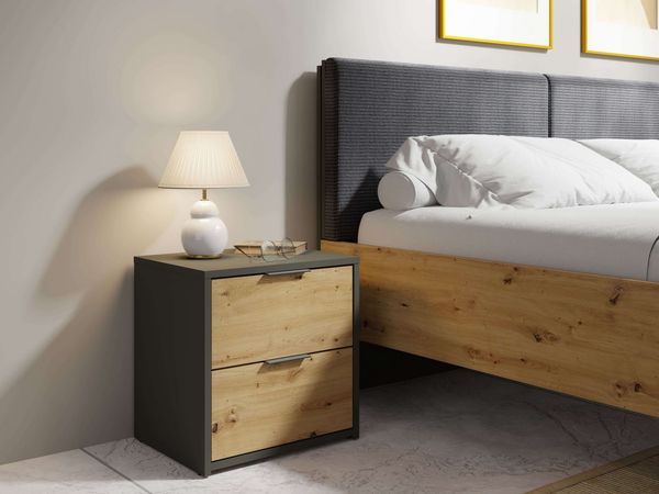 Home affaire Nachtkonsole Nachttische Loreto (2 Stücke), Maße: B/T/H 44/35/46 cm (Set, 2 St, Zwei Nachttische), Nachttische (SET) mit 2 Schubladen und dezenten, metallischen Griffen