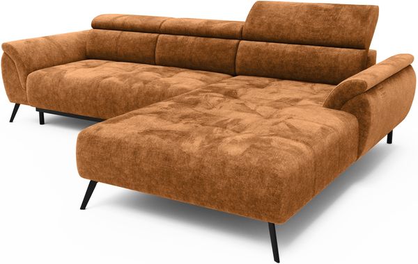 Ecksofa Ottomane rechts Chenille 286x184x79 rostfarben VALENTINA