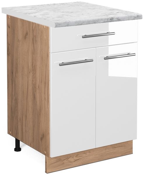 Küchenunterschrank Fame-Line Weiß Hochglanz 60 cm mit Schublade, AP Marmor Vicco