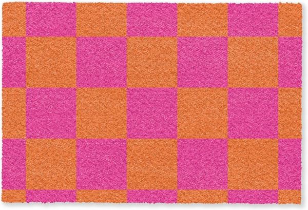 MuchoWow Fußmatte Schachbrettmuster - Orange - Rosa - Blöcke, Rechteckig, innen Schmutzfangmatte, Tür, Schmutzfänger Flur, Teppich 60x40 cm