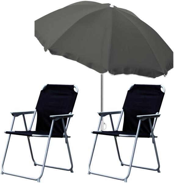 2x Campingstuhl Klappstuhl Schwarz + Sonnenschirm Ø180cm Anthrazit