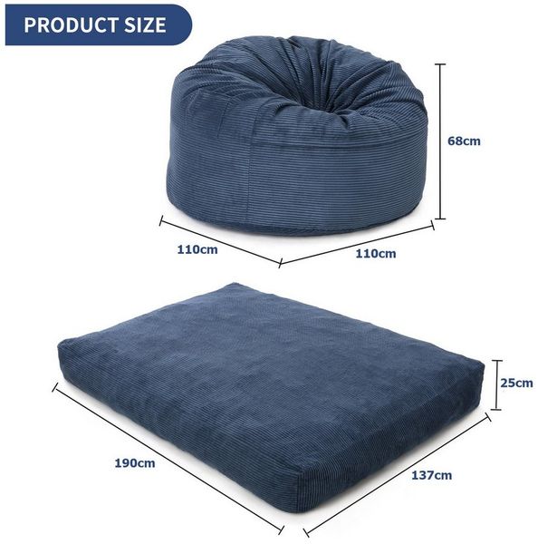 GarveeMore Sitzsack Sessel Bodensessel Beanbag aus Cord für Erwachsene & Kinder Bild 2