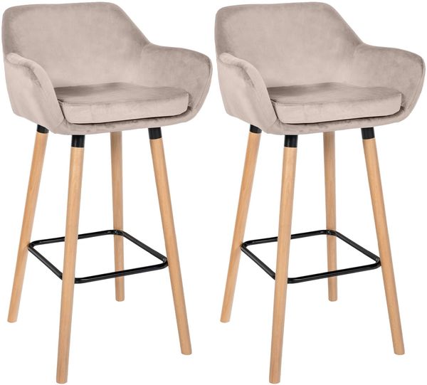 CLP 2er Set Barhocker Grant Samtbezug Gestell aus Buchenholz bis 150 kg,creme