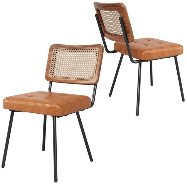 Flieks Esszimmerstuhl (Set, 2 St), 2er Set Rattanstühle Polsterstühle Wohnzimmer Kunstleder, Metallbeine