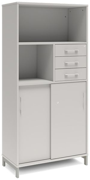 Büroschrank DNA 800×1660 mm hellgrau/weiß Schiebetür und Schubladenmodul 4A4/2A4